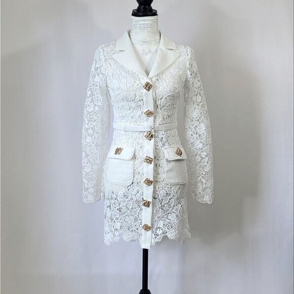 Self-Portrait Magnolia Lace Button-Front Minidress size 4 - Picture 6 of 15